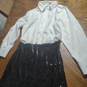 Dress Long Sleeve Top Blouse and Sequins Skirt